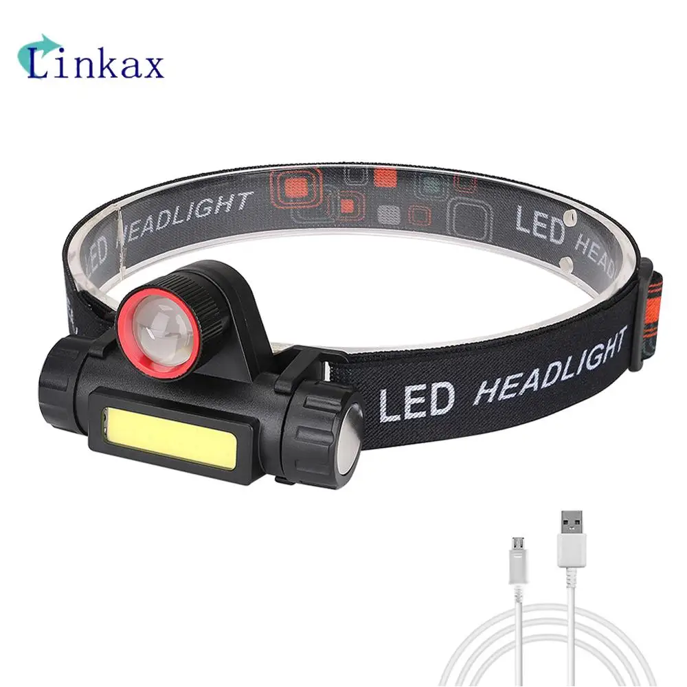 

XPE COB LED Headlamp USB Rechargeable Headlight Flashlight THead Lamp Headlamp For Camping Fishing Hunting