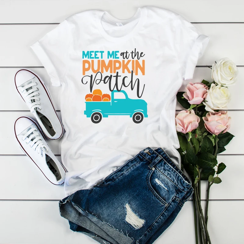 Женская футболка Meet Me At The Pumpkin Patch с принтом на Хэллоуин женская женские топы