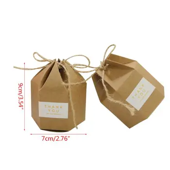 

50pcs/pack Kraft Paper Candy Gift Boxes Hexagon Sweet Packing Box with Hemp Rope U90A