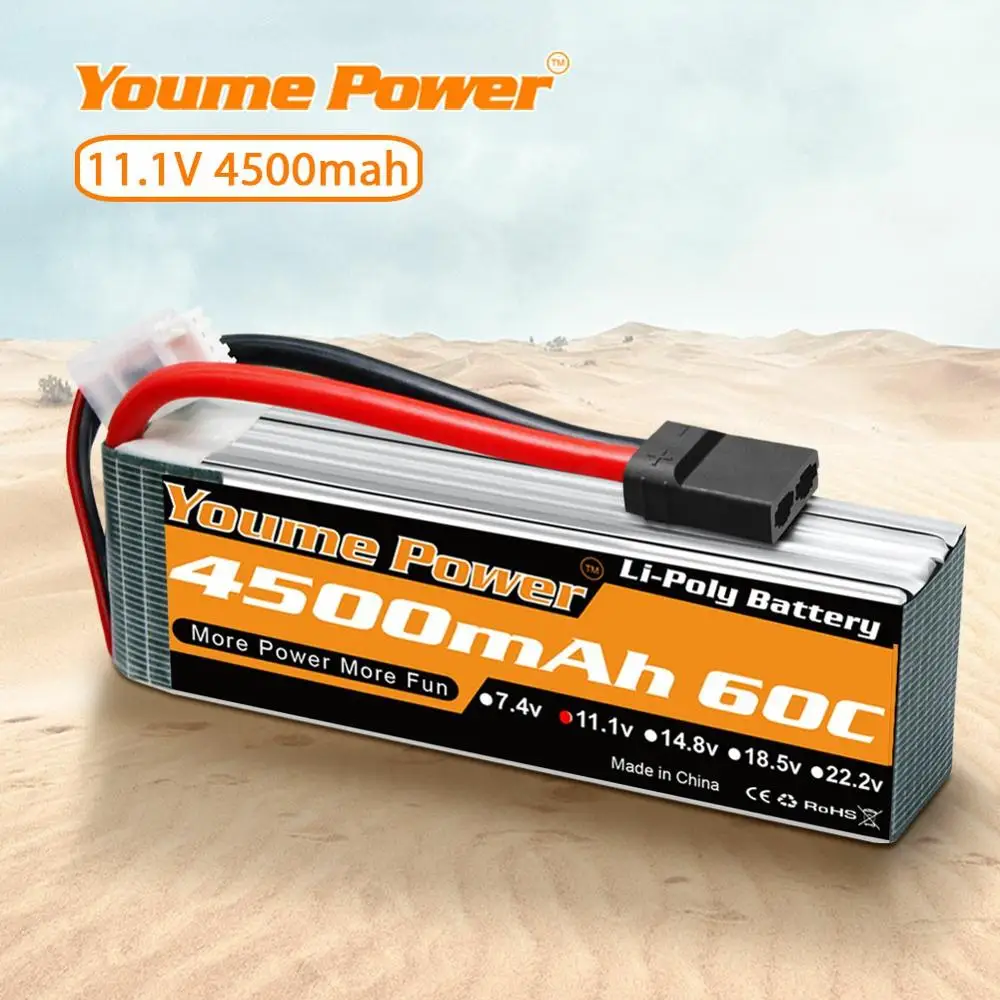 Аккумулятор Youme 11 1 В 3S Lipo 4500 мАч 60C для Traxxa 1/10 RC Car Truck Slash VXL E-Maxx E-Rev Spartan нержавеющий |