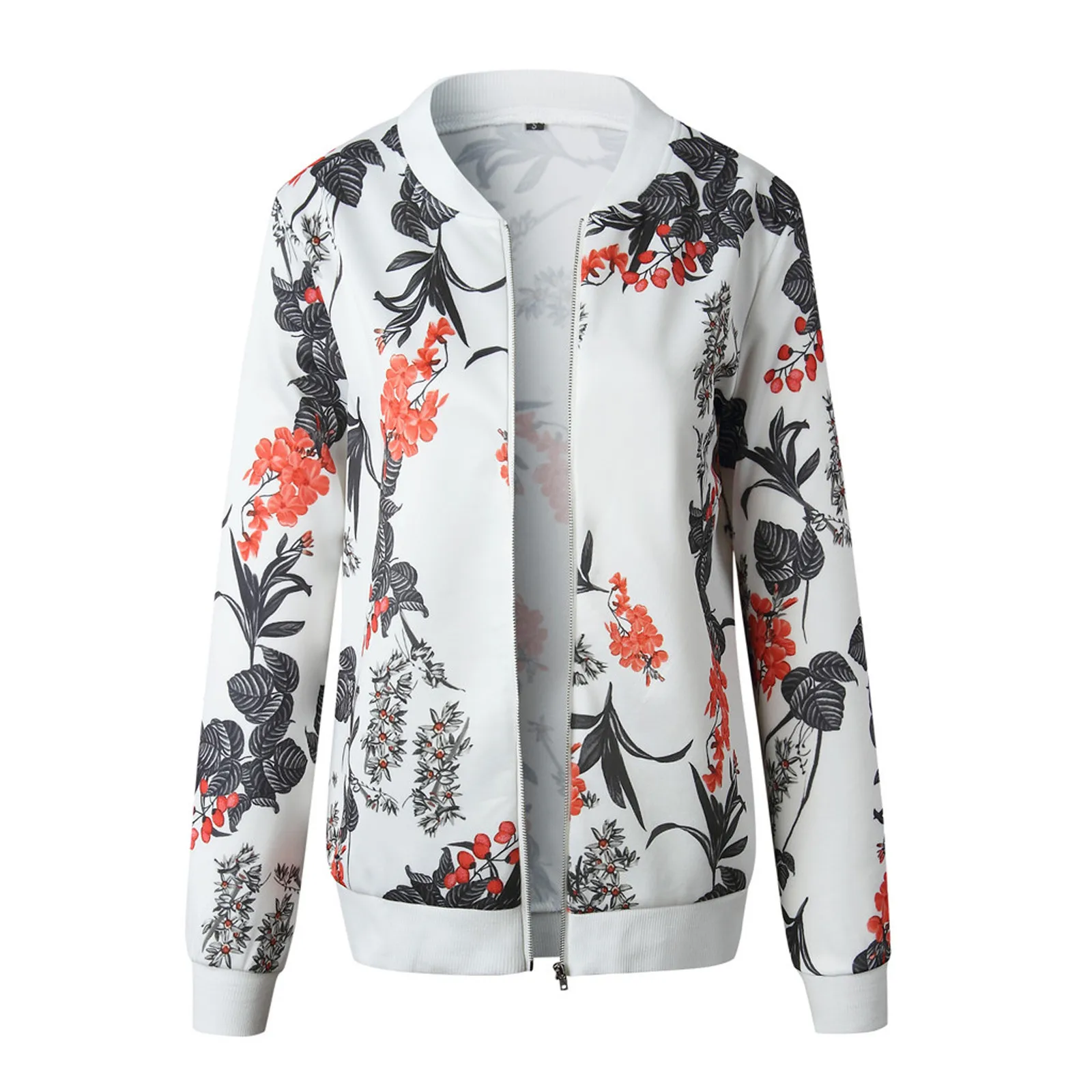 Women Jackets Retro Floral Printed Ladies Zipper Up Bomber Outwear Spring Long Sleeve Short Thin Slim Casual Biker Coats#g3 2