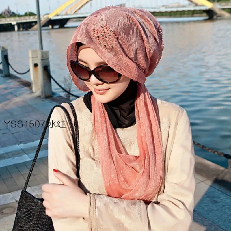 Мусульманский женский красивый хиджаб головной платок шали - Цвет: A