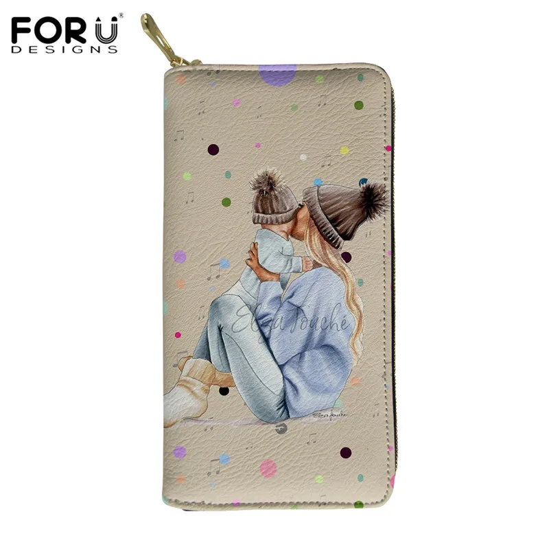 FORUDESIGNS Super Mom&Baby Design Ladies Multifunction Solid Credit Coin Purses With Zipper Female PU Leather Carteira Feminina - Цвет: HMA491Z21