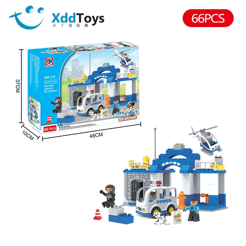 

Boy Building Blocks Police 66 Block Police Car Airplane City Series Assembled Early Childhood Educational Large Particles CHILDR