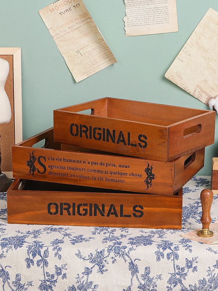 Zakka Legno Vintage Retrò Desktop Storage Box Office Desk Organizer Storage Rack