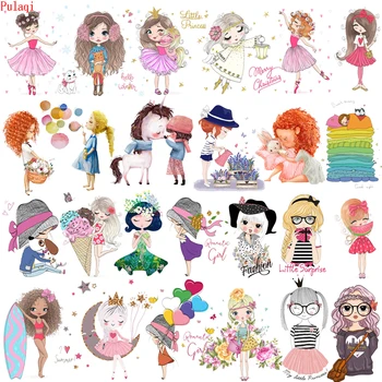 

Pulaqi Iron On Transfer Vinyl Fashion Ballet Little Girl Heat Transfer Patches For Clothes PVC Cute Girl DIY Stripes For Clothes