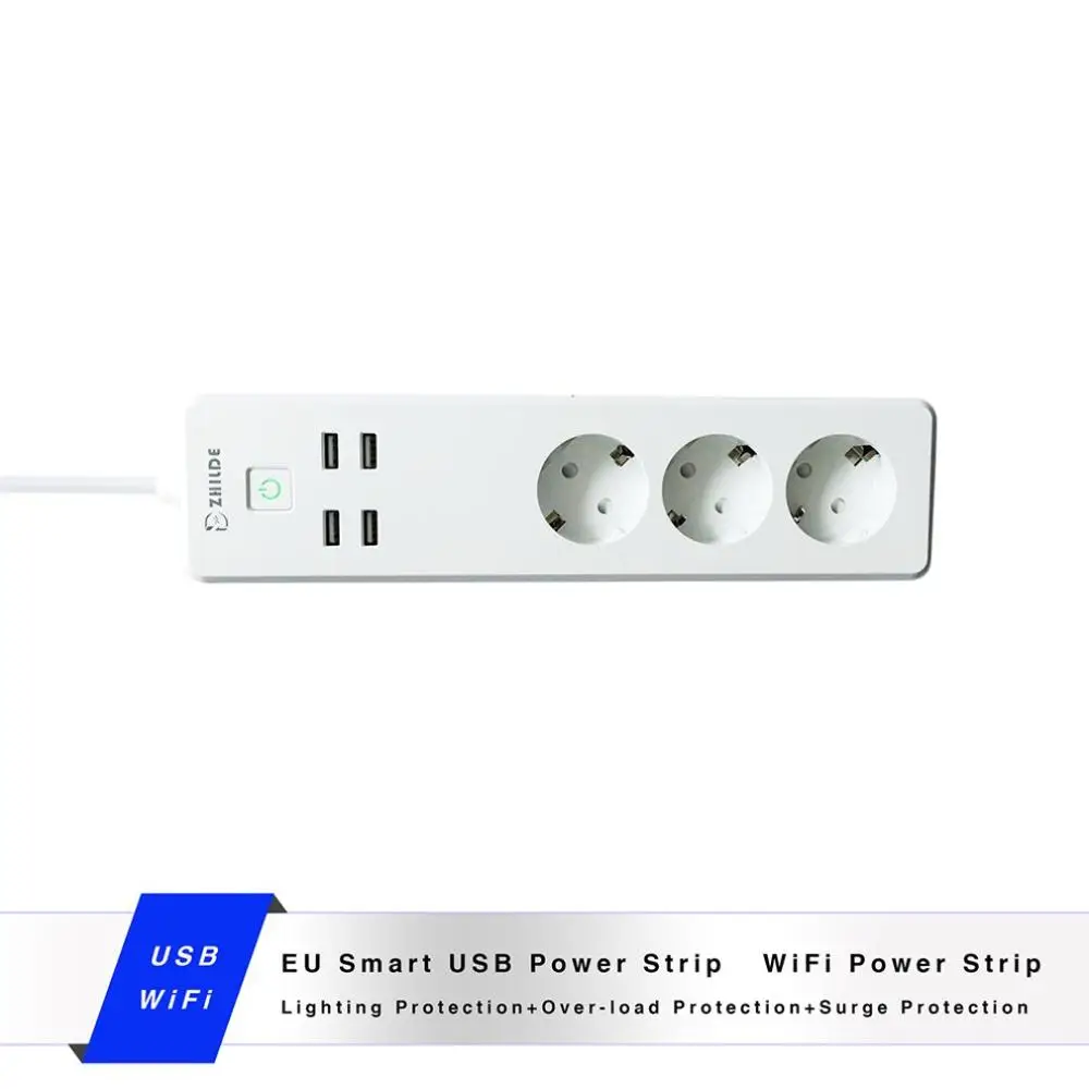 Wifi Smart Power Strip 4 EU Outlets Plug With 4 USB Charging Port Timing App Voice Control Home Assistant