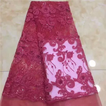 

Mesh lace fabric african tulle net lace sequins beads for nigeria clothes dress french lace fabric 5yard/lot X10