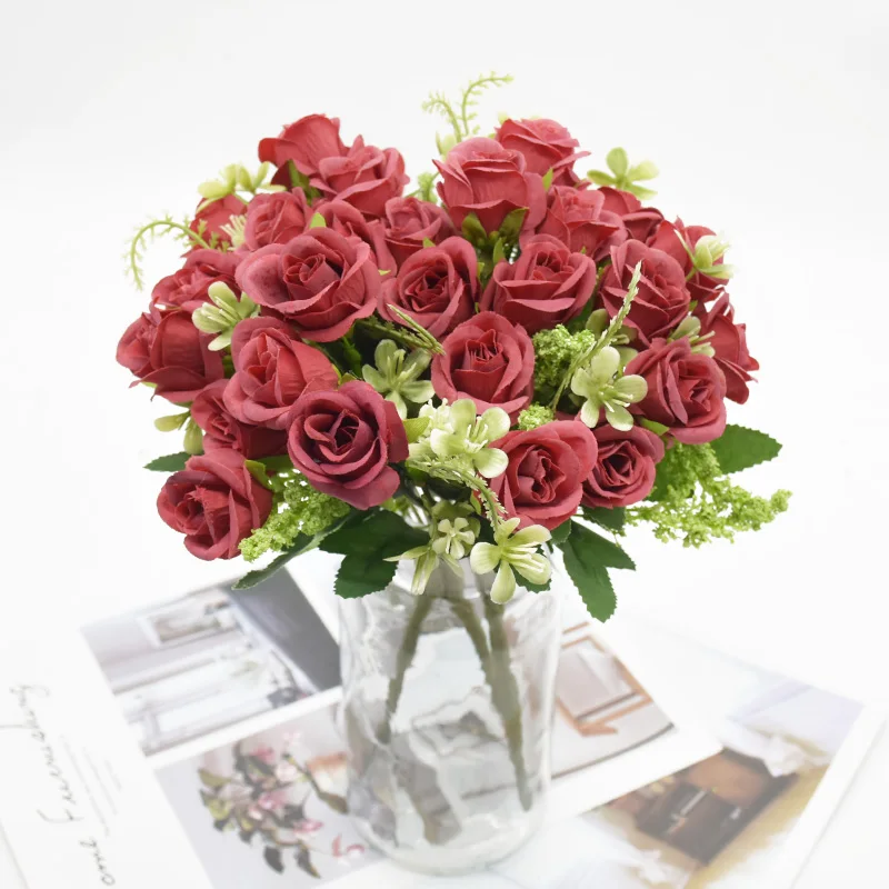 

1 bunch 5 forks 10 heads Rose bouquet Home decoration accessories Wedding decoration Indoor furnishings Diy Artificial flowers