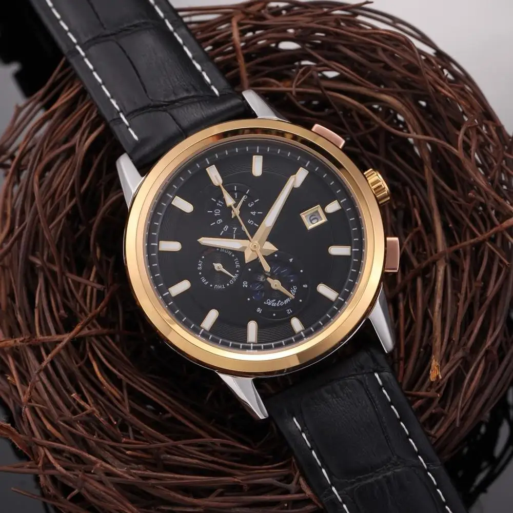 

Latest Design Mechanical Self-wind Men Watch Real Leather Watches Man's Wristwatch Military Watch Reloj Deportivo Hombre