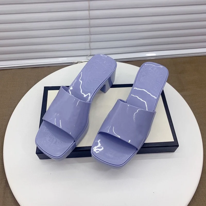 candy color jelly mules slippers women chunky high heel platform slides blue pink black summer sandals casual beach shoes woman