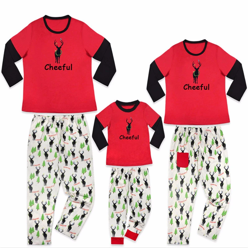 

New Mommy and Me Pajamas Clothes Set 2019 Christmas Mom Dad Daughter Son Deer Elk Print Suit for Family Matching Home Clothing