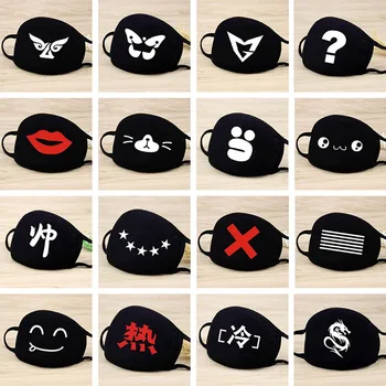 

Schwarze Unisex-Gesichtsmaske Süße Anime-Mundmaske Baumwollgewebe Anti-Staub-Verschmutzungsmasken für Mann Frau Halten Sie den w