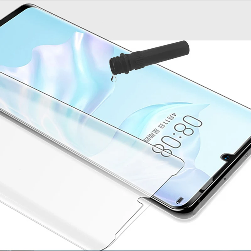 Закаленное стекло для защиты экрана Huawei Mate 20 Pro УФ с жидким клеем пленка и лампой