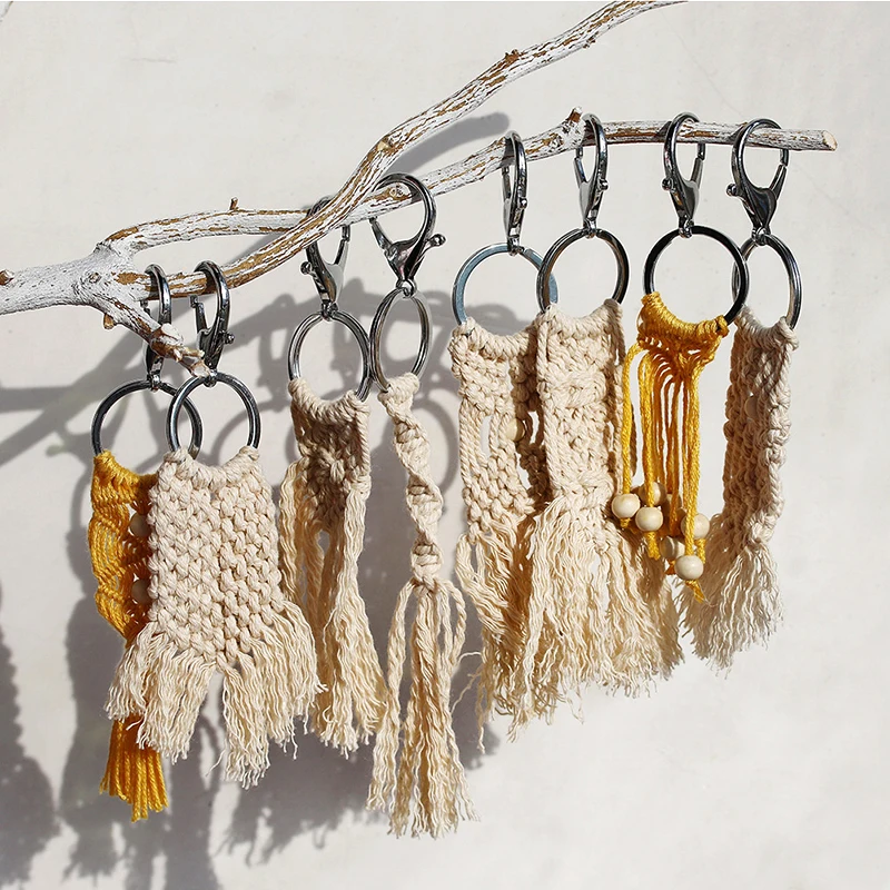 Брелоки с кисточками для женщин Boho брелок Крепление Сумка из макраме llaveros Шарм автомобиль Висячие украшения подарок для друзей Прямая
