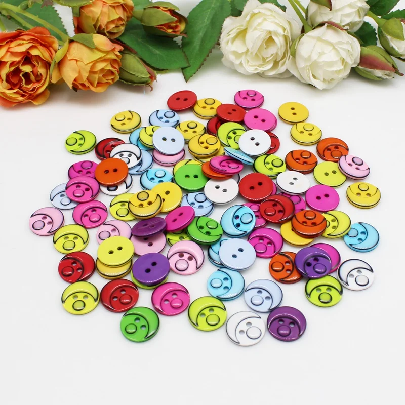 50/100Pcs/Pack 2 Holes 15mm Mixed Color Resin Buttons For Baby