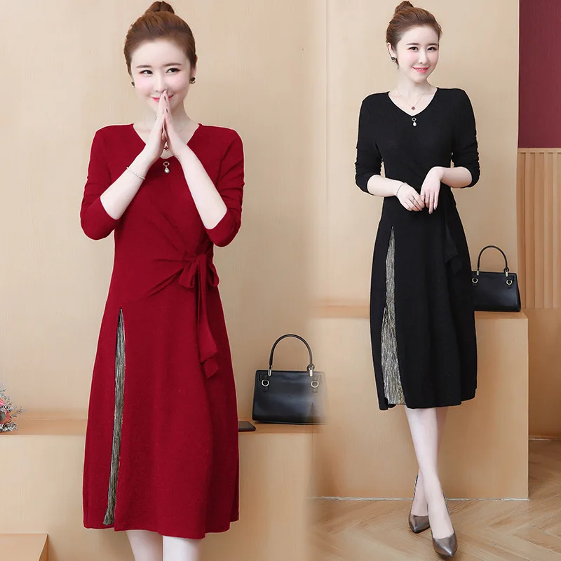 

Large Size Dress Kuotaitai Mock Two-Piece 2019 New Style Elegant Fat Mm Mid-length over-the-Knee Loose-Fit Slimming Long Skirts