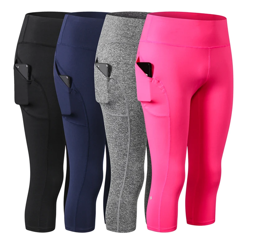 Women Capri For Sport High Slim Waist Pocket Leggings 3/4 Yoga Compression Running Tights Gym Pants Fitness Clothing Sportswear Women Capri For Sport High Slim Waist Pocket Leggings 3/4 Yoga Compression Running Tights Gym Pants Fitness Clothing Sportswear