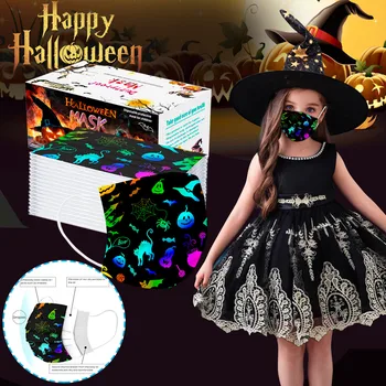 

50pcs Halloween Disposable Mouth Mask Non-woven 3-layer Filter Face Mask Ghost Printed Dust Proof Kids Mouth Masks Mascarilla