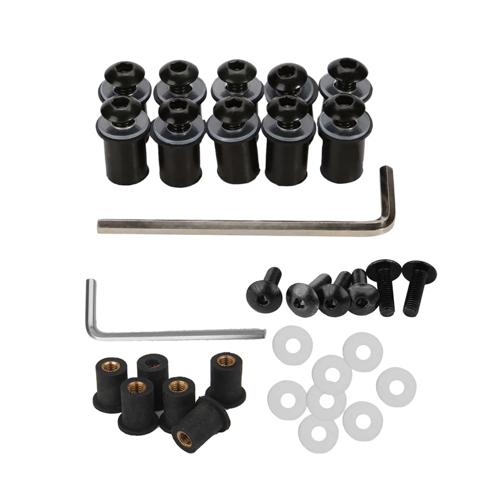 4mm + 5mm Fairing Windscreen Screw Bolt Windshield Mounting Nuts Kit Black 