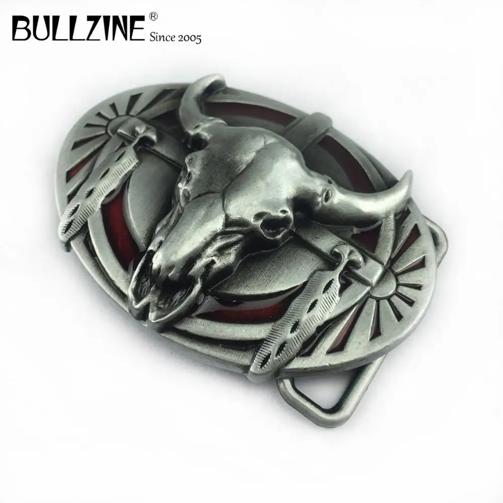 Bullzine оптовая продажа цинковый сплав красная эмалированная ретро Пряжка ремня в