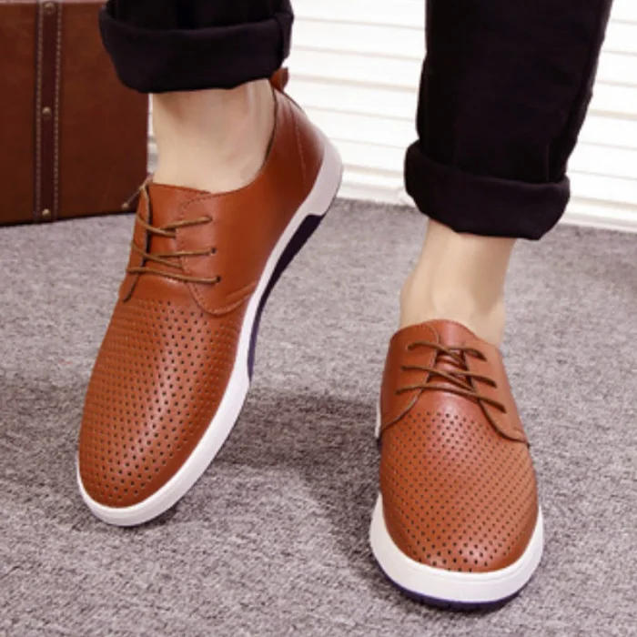 Men Casual PU Shoes Breathable Loafers Lace-up Flat Sneakers for Office Party New