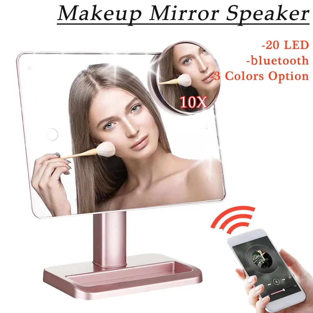 bluetooth Speaker LED Makeup Mirror Smart Musical 20 Lights Touch Screen Adjustable Vanity with 10x Magnifier | Электроника