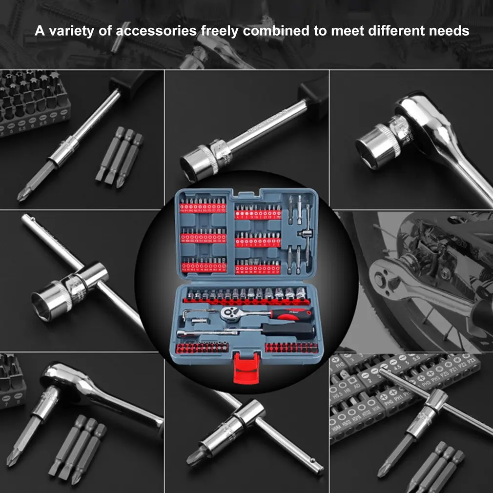 126PCS 1/4 Auto Repair Kit Batch Head Screwdriver Head Set Chrome Vanadium Steel Socket Ratchet Wrench Repair Tool Sale