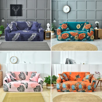 

Universal Elastic Sofa Cover Tight Wrap All-inclusive Sofa Covers Slipcovers Floral Feather Printed Couch Cover For Living Room