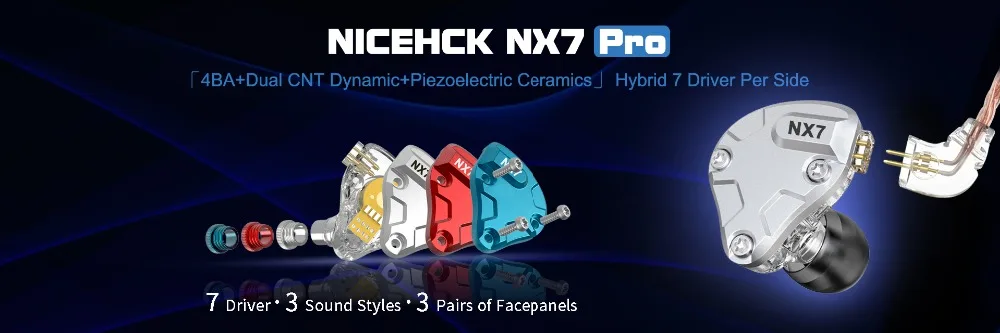 NICEHCK NX7 наушники в ухо 4BA+ двойной карбоновый нанотрубка динамический+ пьезоэлектрическая керамика Гибридный 7 Драйвер единиц HIFI IEM DJ сценический 2Pin