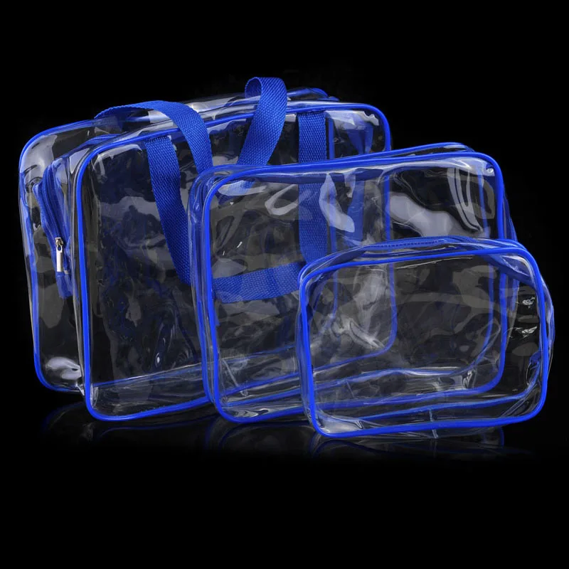 Blue 3size Новая модная косметичка, прозрачная водонепроницаемая сумка из ПВХ, сумки для мытья макияжа, органайзер для косметики - Цвет: Blue 3size