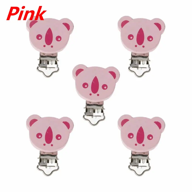 Pink 5 шт./партия, зубной прорезыватель для малышей, деревянный держатель для пустышки для детей, зажим для младенцев, милое животное коала, застежки для сосков, для детского продукта - Цвет: Pink