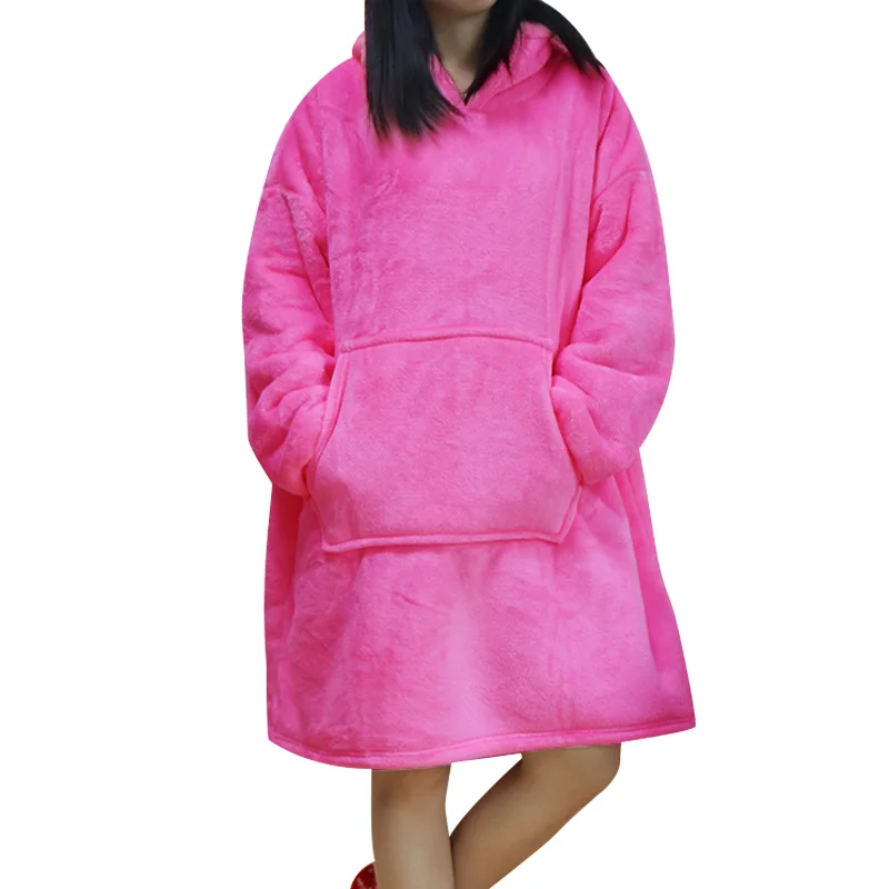 Long Hoodies Women Sweatshirt Blanket Winter Plush Fleece Oversized TV Blanket With Sleeves Ladies Warm Hooded Pullover styling hoodies Hoodies & Sweatshirts