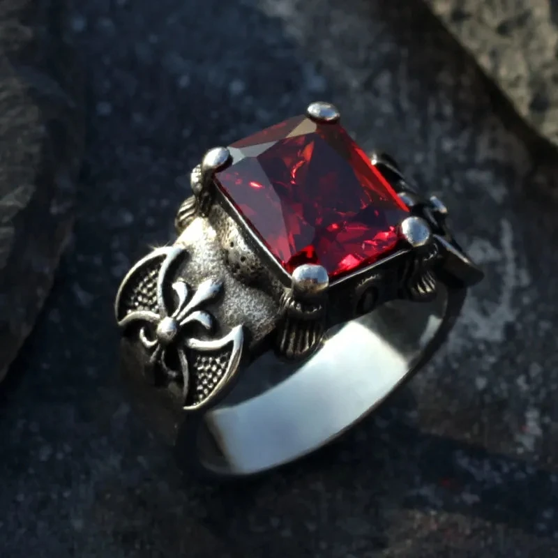 Anillo circón rojo gótico Vintage para hombre, de joyería con moda acero de titanio, regalo para chicos|Anillos| - AliExpress