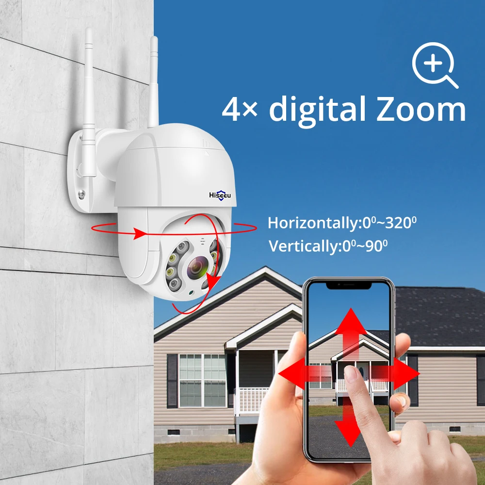 Hiseeu PTZ Wi Fi IP 2 МП 1080P ONVIF водонепроницаемая для использования вне помещения с картой
