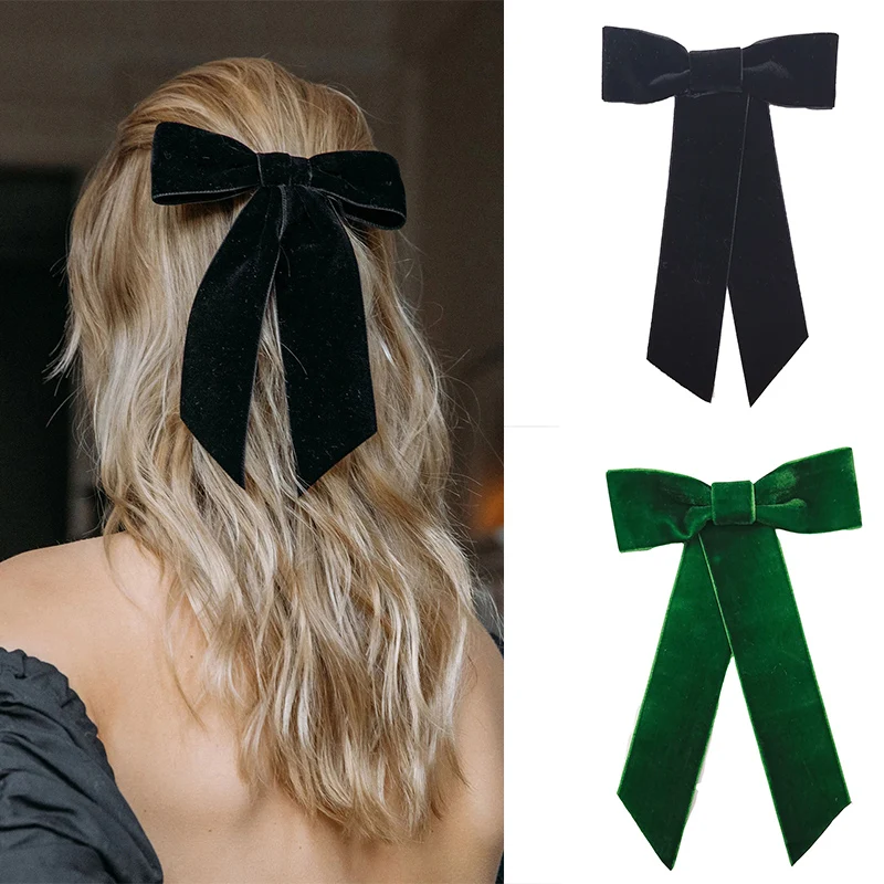 Lystrfac Vintage Velvet Ribbon Bow Barrette Hair Clips For Women Simple Hairpin Top Clip Ladies Hairgrips Hair Accessories