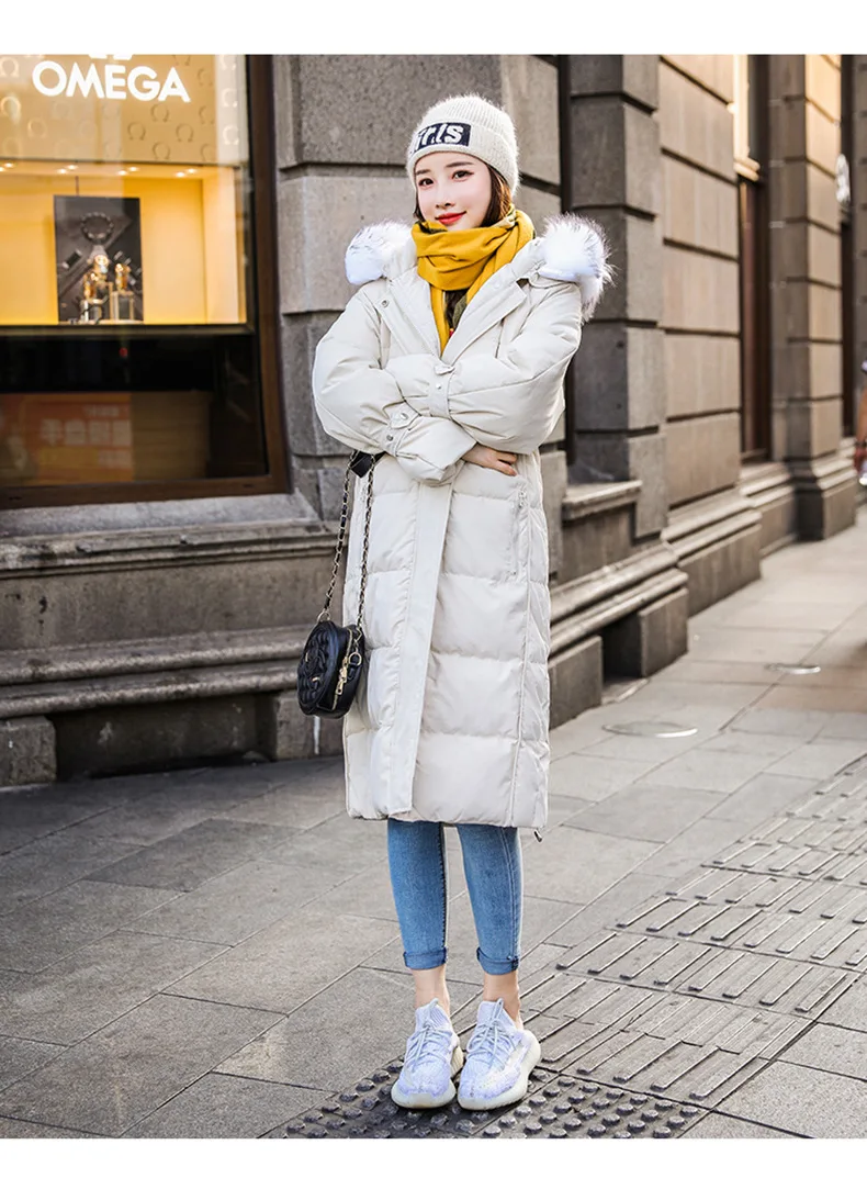 Стиль, корейский стиль, пуховик, женский, Dongdaemun, толстый, выше колена, длинный, с капюшоном, Повседневный, свободный, пальто, модное, особенное