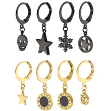 Классические серьги из нержавеющей стали, римское количество, созвездие, Череп, звезда, кулон для женщин, обруч, подарочные украшения для ушей