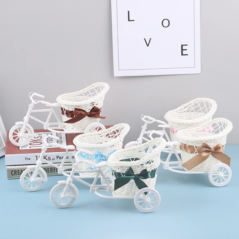 1Pc Cute DIY Handmade Mini Ornament Basket Creative Tricycle Rattan Ornament Basket