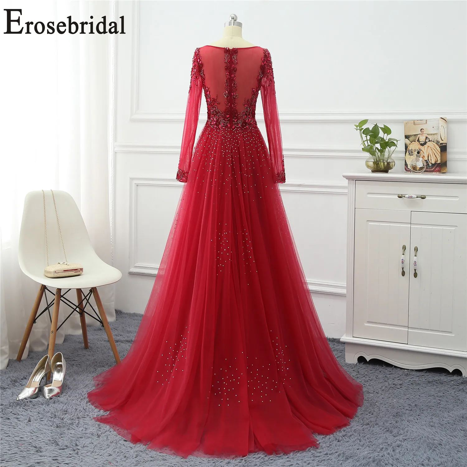 Erosebridal, с открытой спиной, темно-синее вечернее платье, длинное,, сексуальное, глубокий v-образный вырез, с коротким шлейфом, длинные, вечерние платья