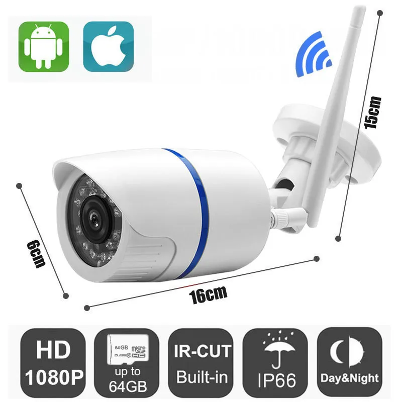 Ip камера 1080P Wi Fi внутренняя Наружная цилиндрическая Беспроводная IP66