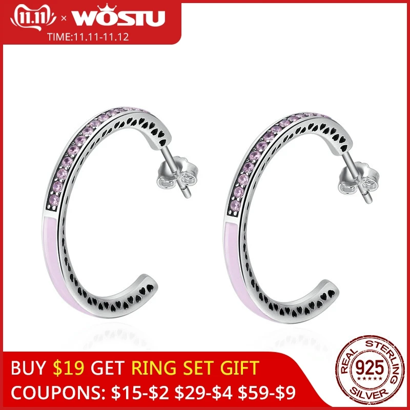 

WOSTU 7 Colors Real 100% 925 Sterling Silver Radiant Hearts Pink Hook Earrings For Women Wedding Jewelry Original Gift CQE053