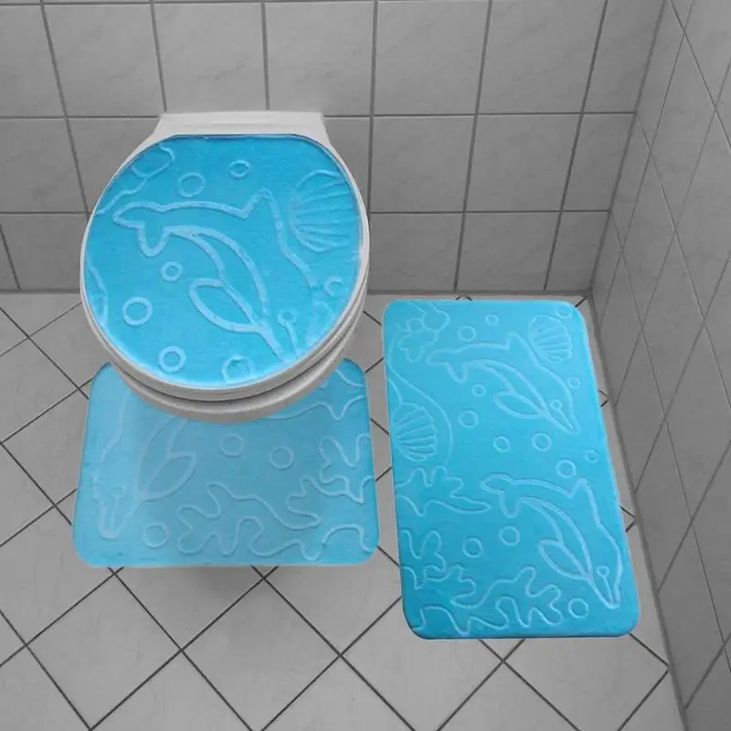 3 шт Коврик для унитаза u-образный напольный ковер Aniti-slip Pad изысканный Принт мягкий фланелевый TPR связывающий набор для ванной комнаты