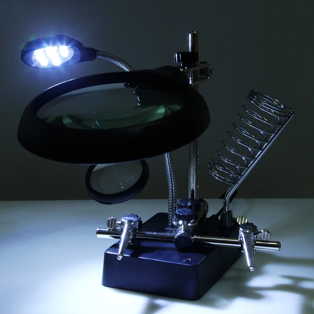 Soldering helping hands ESPLB third hand soldering iron stand with 5 LED clip welding magnifier