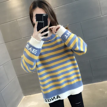 

Striped sweater female loose outer wear fall and winter clothes 2020 new fashion Western style jacket early autumn knit shirt