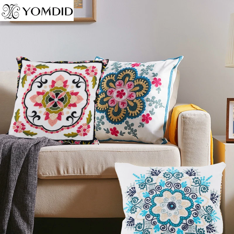 Hand-embroidered Sofa Decorative Pillow Cushions for Car Decoration Fashion Flower Soft Cushion Almofadas Vintage decorative cushion plush pillow