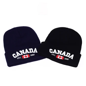 

New Autumn Winter Knitted Hats for Men Women Canada Letter Embroidery Cotton Caps Autumn Hat Casual Boy Cap Men Hats