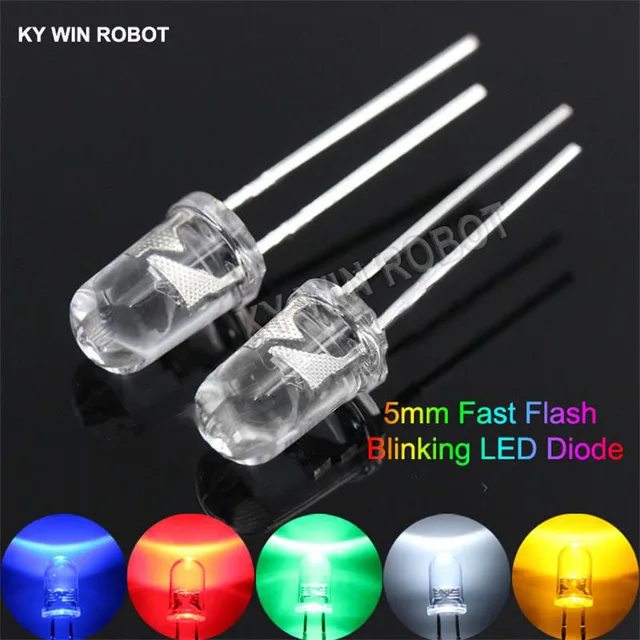 50pcs 5mm White Green Red Blue Yellow Light-Emitting-Diode Automatic Flashing LED Flash Control Blinking 5 mm LED Diode 1.5HZ 5 colors each 10pcsT