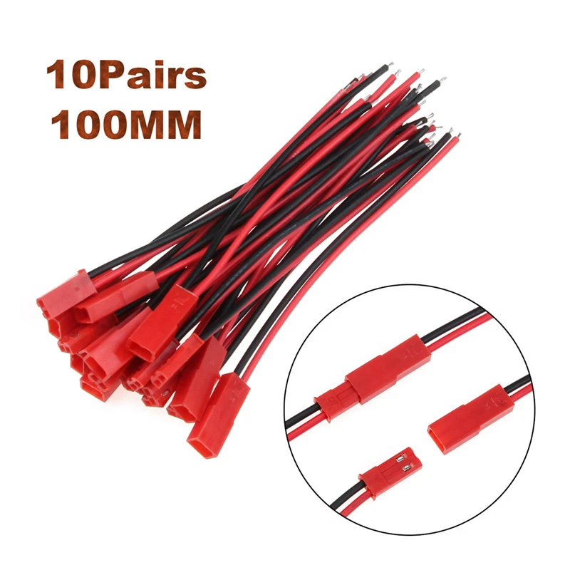 

10Pcs 100mm 2 Pin Connector Plug JST Cable Male/Female Wire line connect For RC BEC Battery Helicopter DIY FPV Drone Quadco
