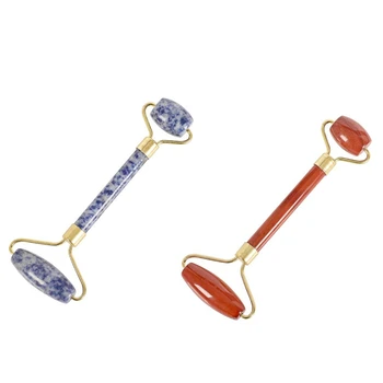 

2 Pcs Jade Stone Facial Massage Roller Practical Jade Face Anti Wrinkle Body Head Portable Beauty Health Care Tools,Blue & Red J